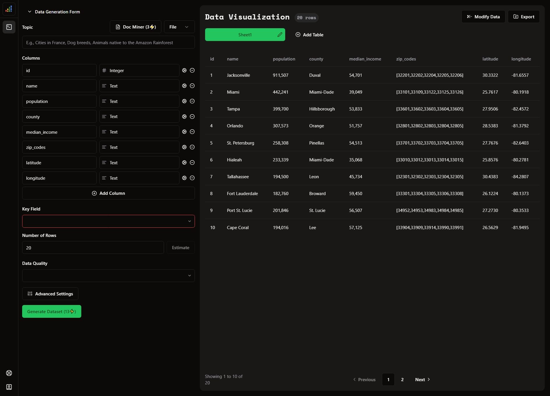 Data Generation Screenshot